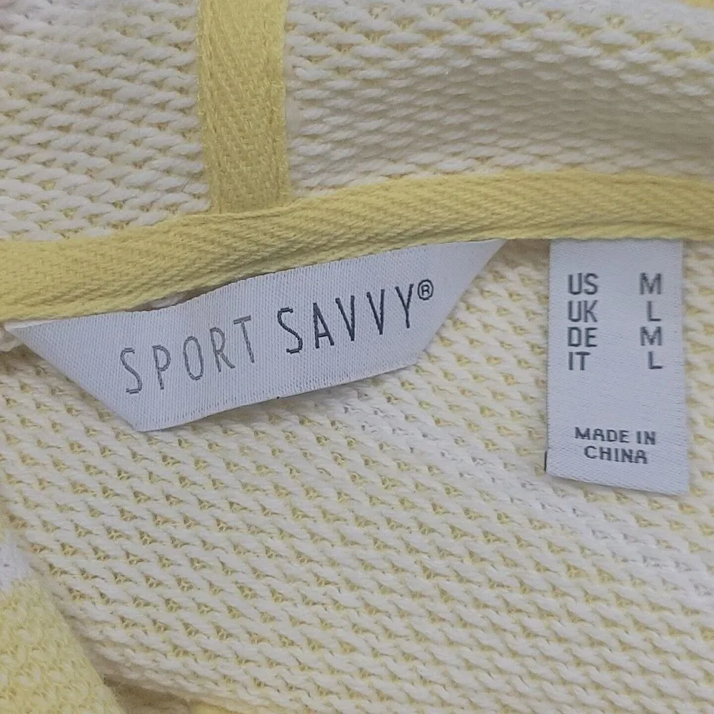 Sport Savvy Textured French Terry Hoodie Medium Sz Yellow Sweatshirt Top Pockets - Picture 8 of 10